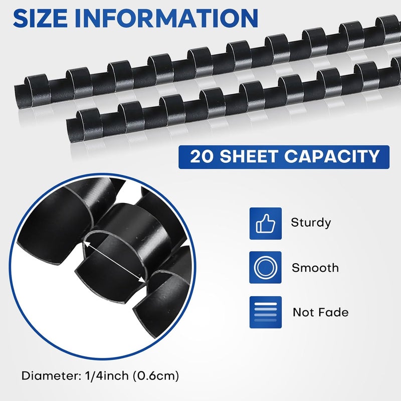 MYFULLY 100 Pack 19 Ring Plastic Comb Binding Spines | 1/4 Inch Diameter, 20 Sheet Capacity, Letter Size, Black Binding Comb (1/4" (20 Sheet Capacity)) - Image 2